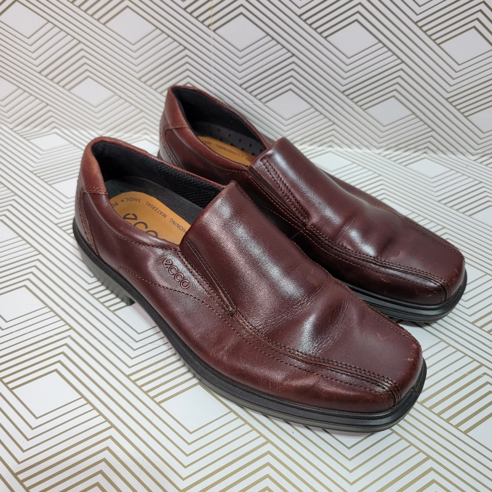 Ecco Men's Helsinki Brown Leather Bicycle Toe Loafer Slip On Shoes Size 42 EU.